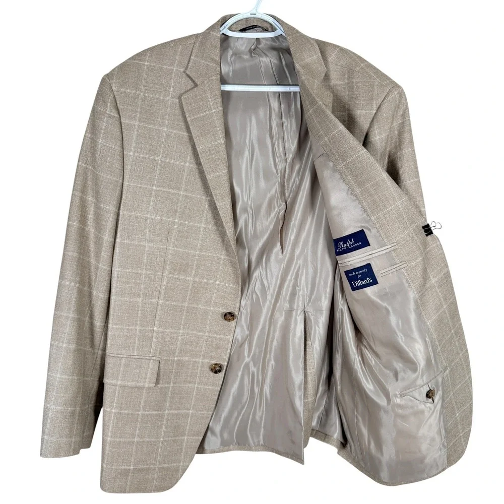 Ralph Ralph Lauren Wool Silk Linen Blazer Mens 44R Windowpane Sport Coat Canada